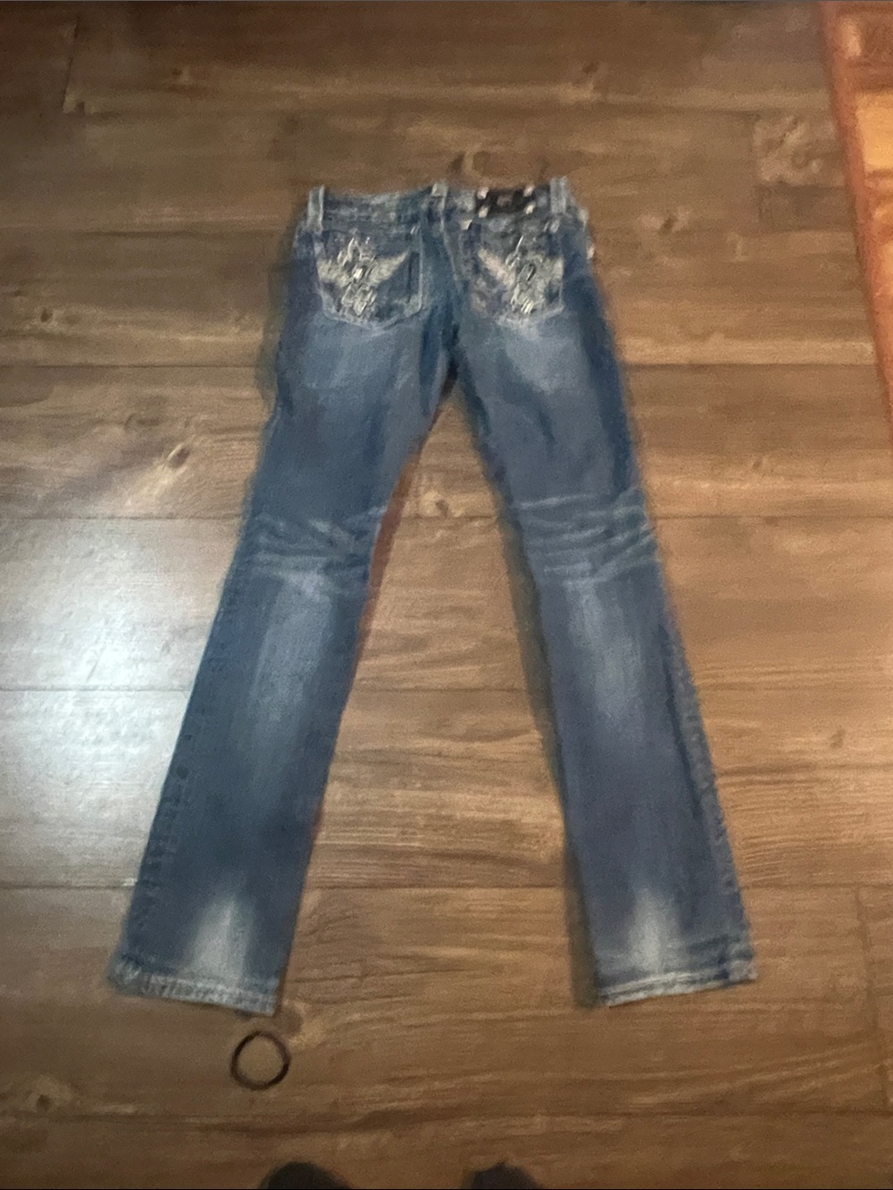 Miss Me Men's Dark Blue Slim Straight Jeans with Embroidered Back Pockets